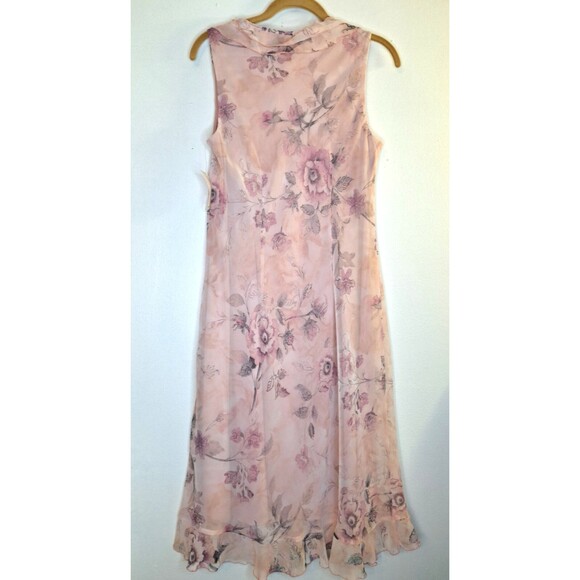 MEGHAN MATTHEWS Petal Pink Floral Baby Doll Midi Dress Sz 10 Fairy Romantic Y2K - Picture 2 of 7